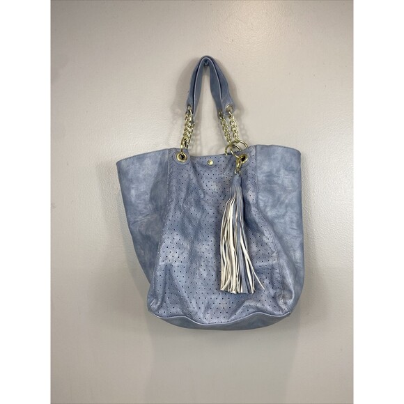 Steve Madden Faux Leather BOHO Style Gray Tote Bag & Purse 14" H x 11" W x 7" D - Picture 4 of 13